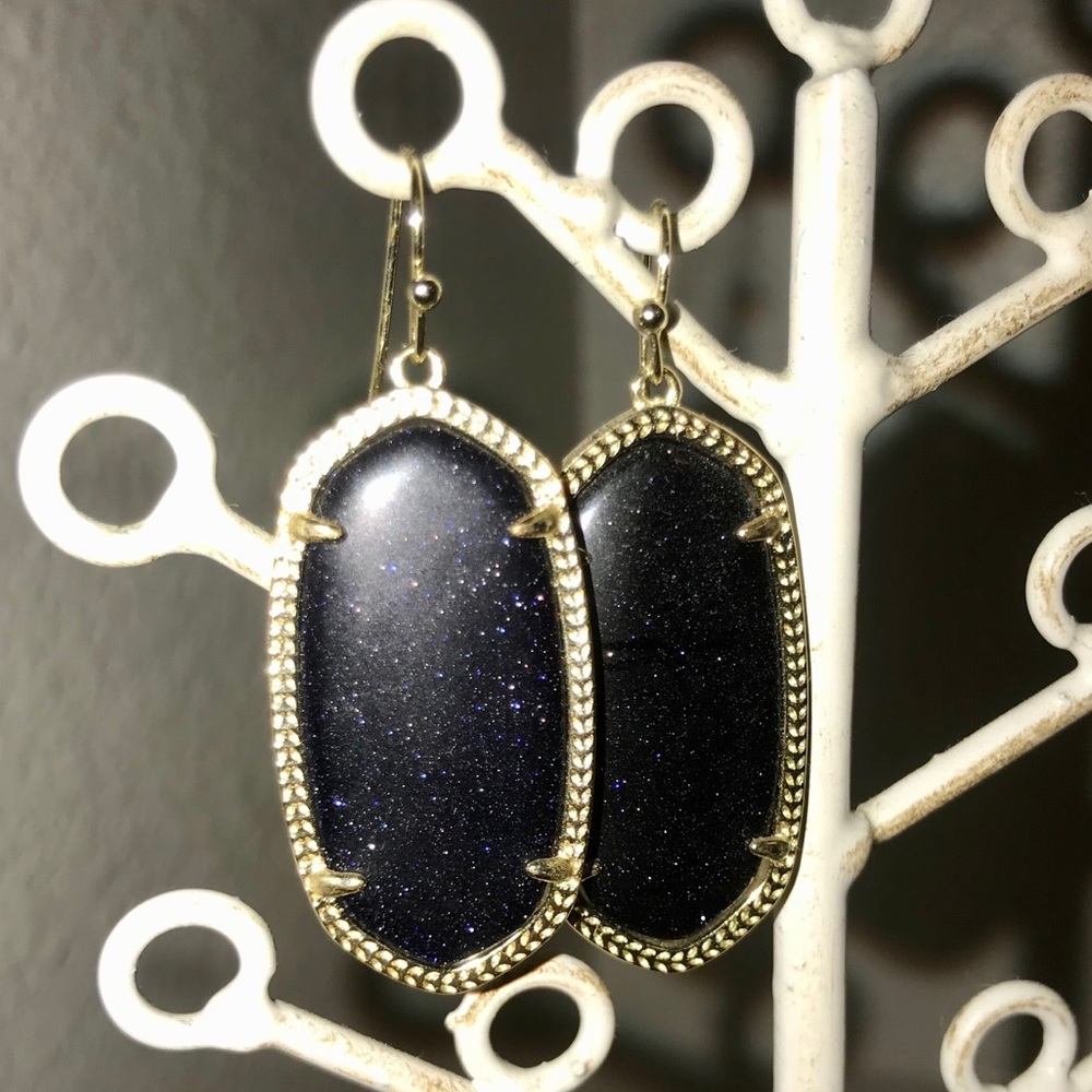 Kendra Scott Elle Gold Drop Earrings-Black Sparkle